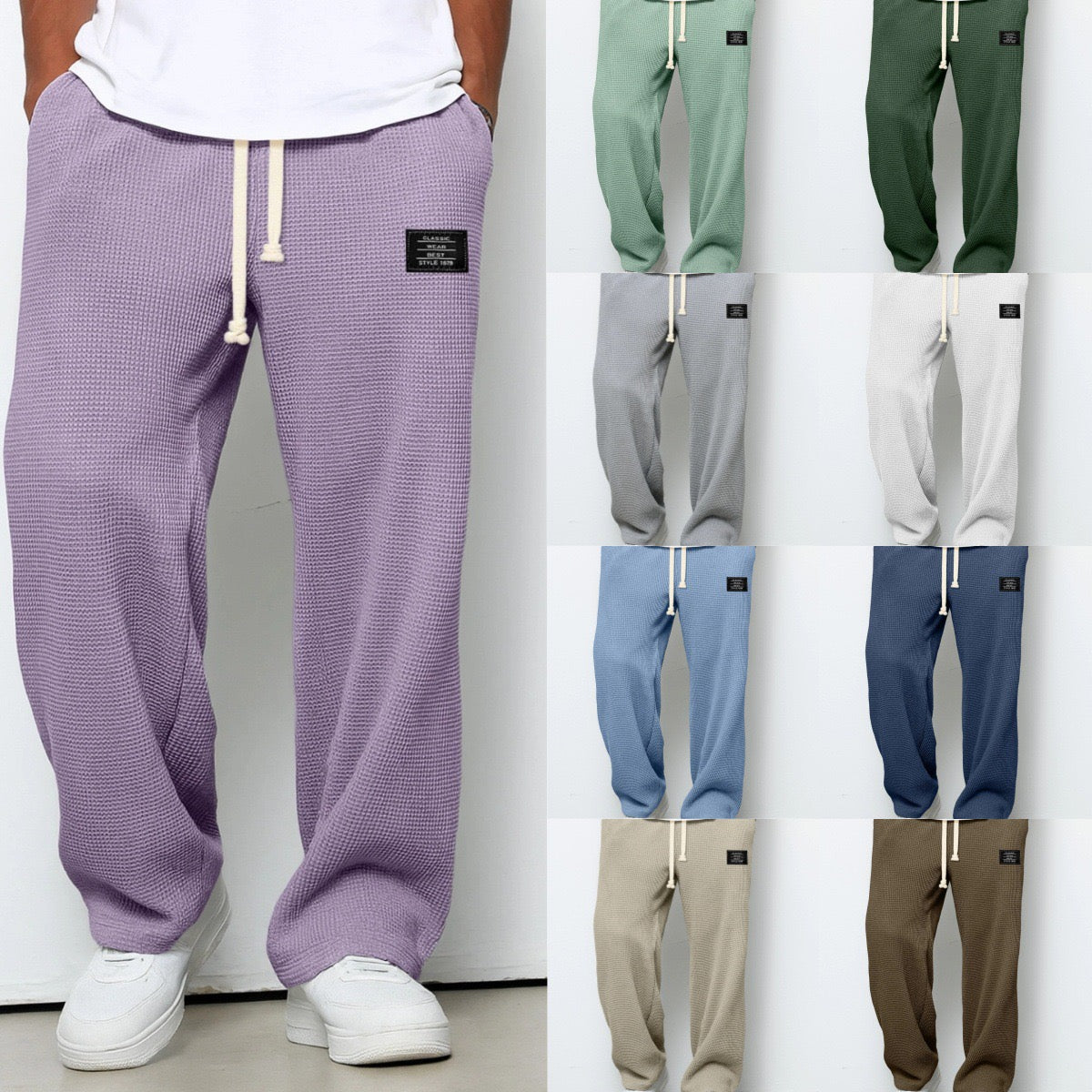 Men's Waffle Drawstring Trousers, Casual - view 11