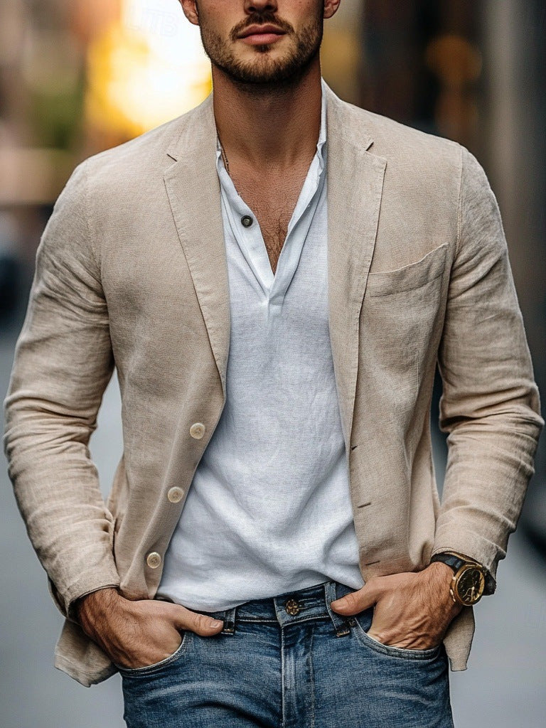 Men's Linen Blazer, Tailored Jacket - view 9
