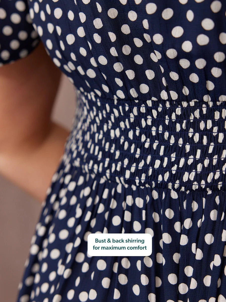 Polka | Navy Polka Dot Short Sleeve Dress For Effortless Everyday Styling