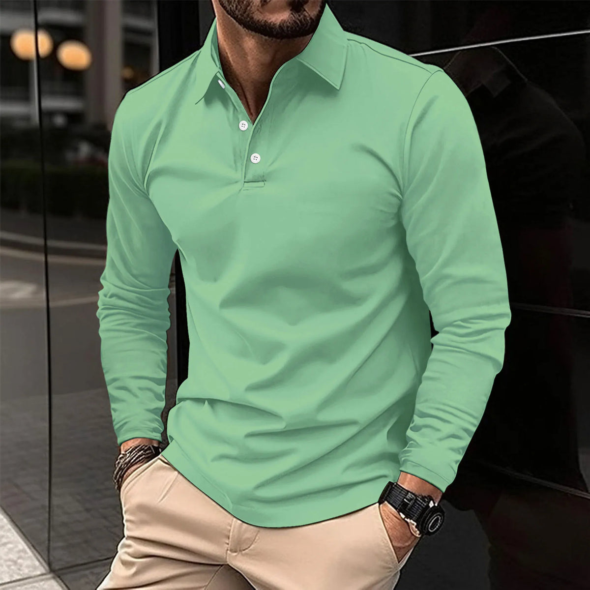 Men's Polo Long-Sleeve Shirt, Knitted - view 8