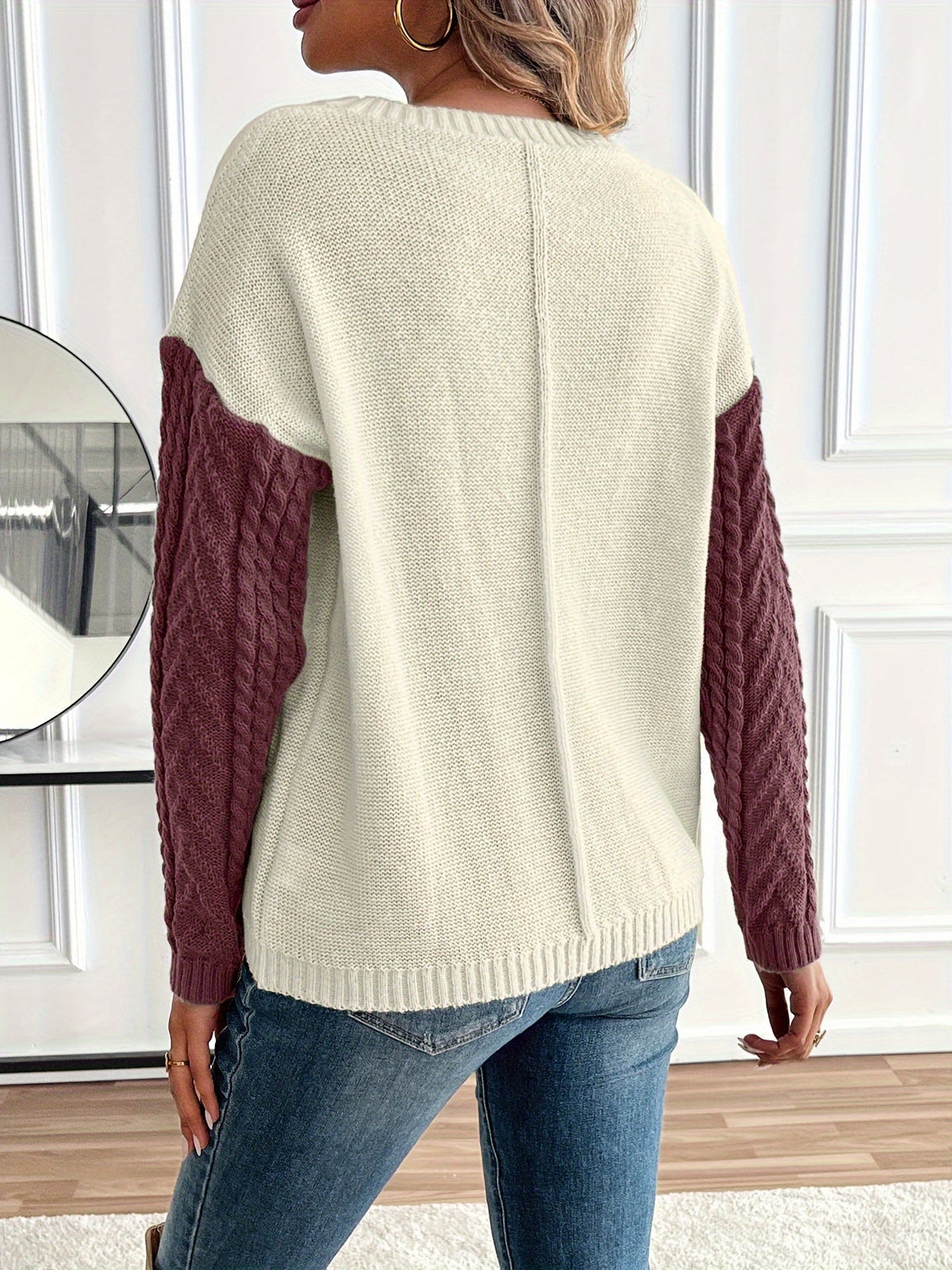 Women's Cable Two-Tone Jumper, Knitted Sweater - view 12