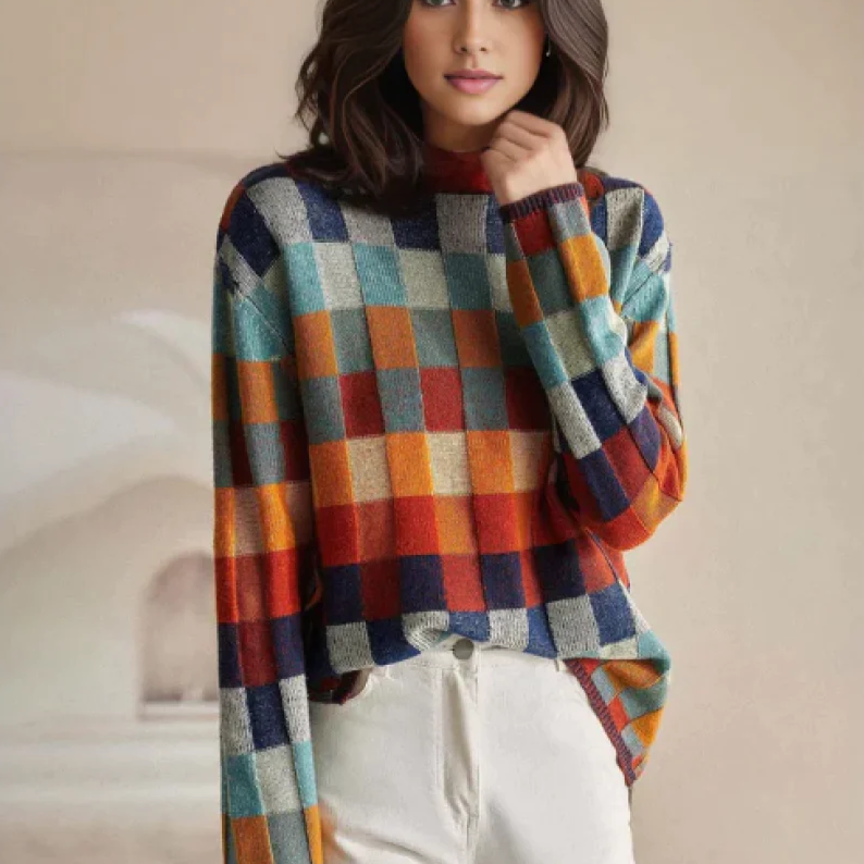 Pamela | Mosaic Pattern High Neck Jumper