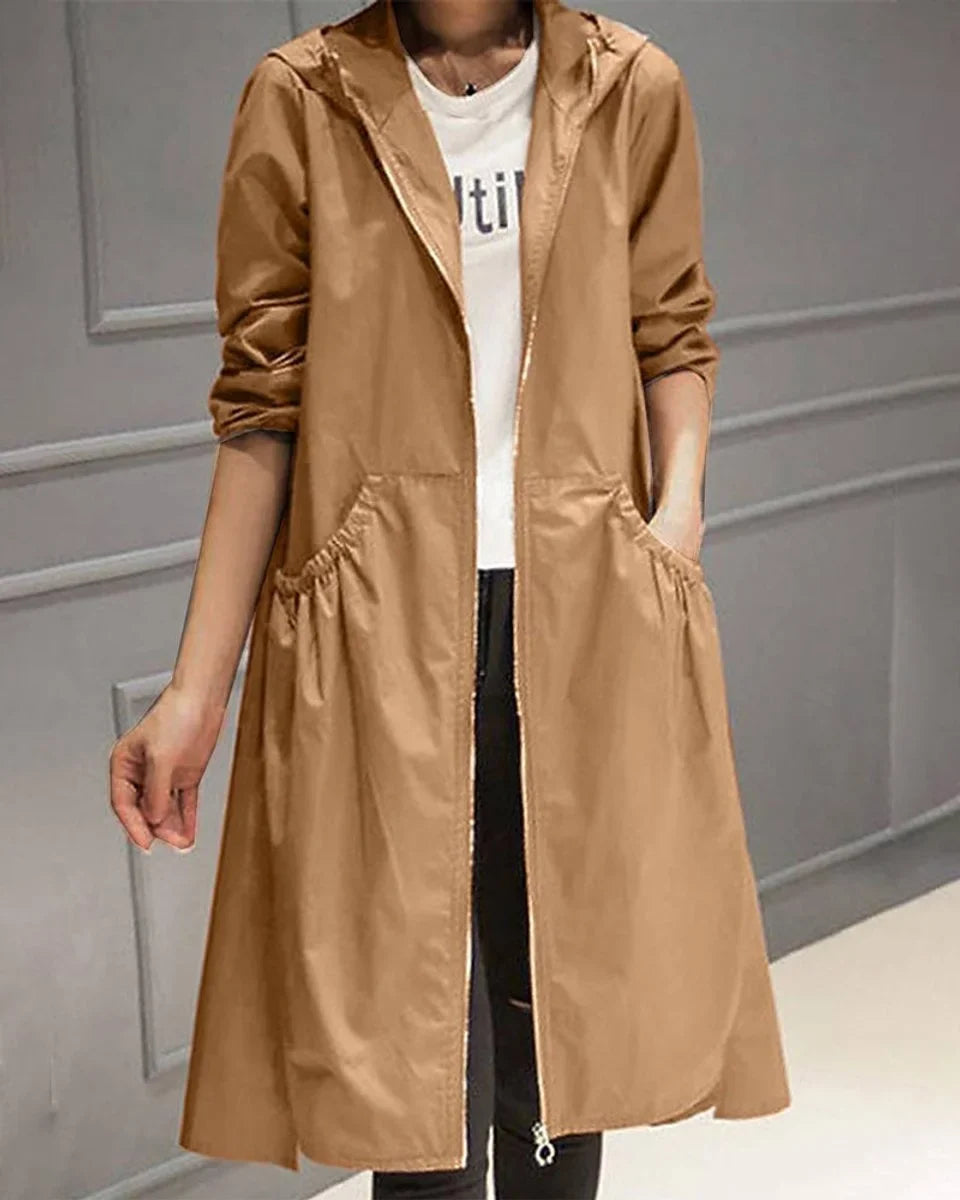 Women's Hooded Zip-Up Trench Coat, Belted - view 6