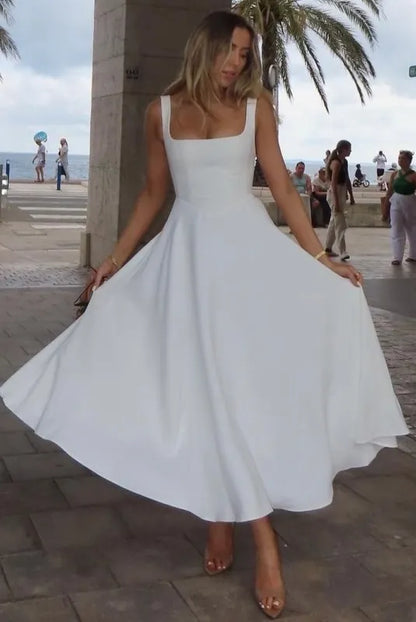 Blake | Abito Midi con Scollatura Quadrata e Vita Alta