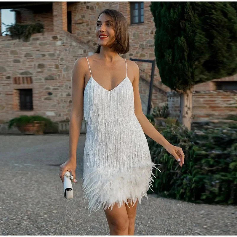 Lumirelle | Sequin Feather Evening Gown with Halter Neckline - Image 2