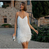Lumirelle | Sequin Feather Evening Gown with Halter Neckline