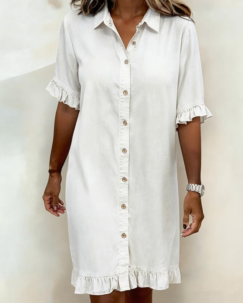 Yvanna white denim dress detail