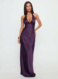 Doranelle | Maxi Dress Satin Plunge Halter Ruched Open Back