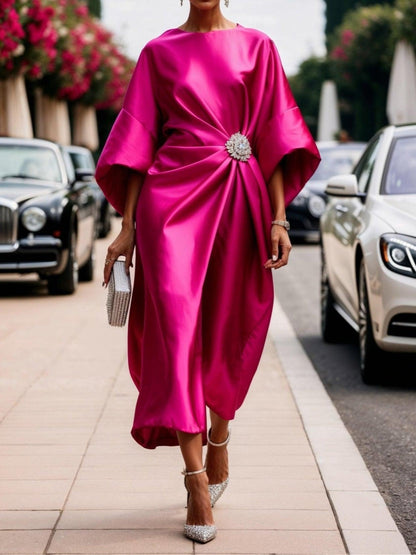 Selvane rose red shimmer satin boho maxi dress