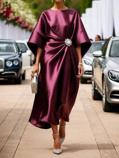 Selvane claret shimmer satin boho maxi dress