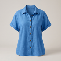 Women's Short Sleeve Button Front Blouse, Relaxed Shirt