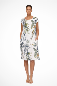 Ondrelle | Mini Dress Shift Round Neck Botanical Print Pockets