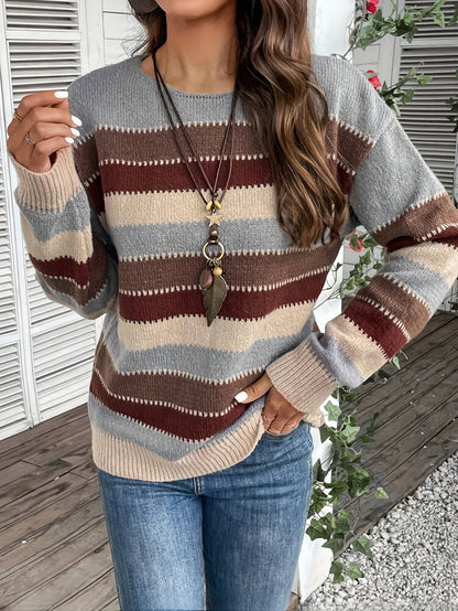 Women's Striped Round-Neck Jumper, Knitted Sweater - view 5
