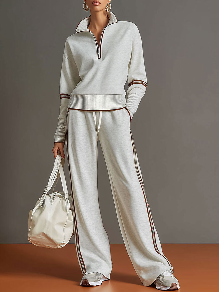 Vera | Wide-leg blouse and trousers co-ord set - Grey White