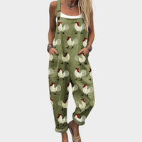 Zenave | Boho wide-leg dungarees with adjustable straps and pattern