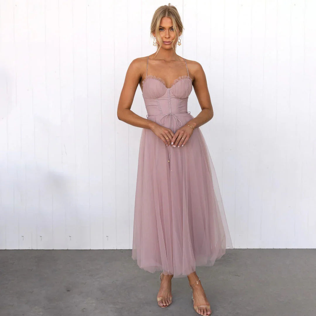 Ornelle | Tulle Corset Midi Dress with Adjustable Straps - Image 1