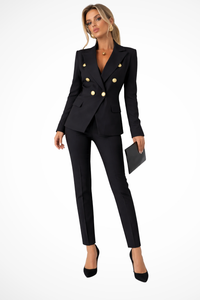 Calverne | Two-Piece Set Double Breasted Blazer Slim Trousers