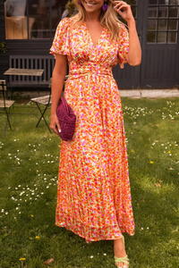 Ava | Maxi Dress V-Neck Floral Print Cinched Waist Flowy
