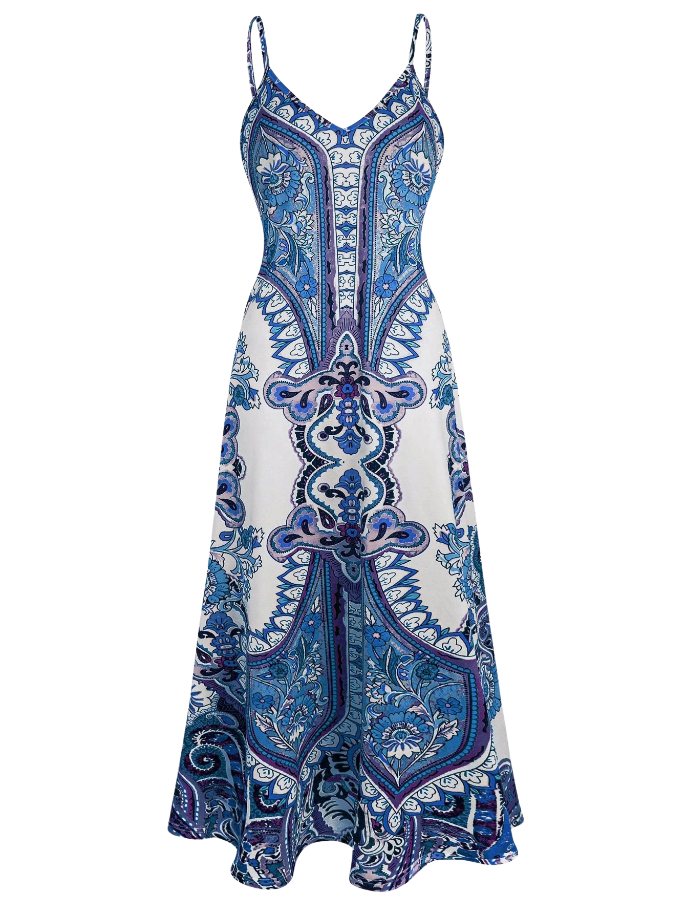 Florenne royal blue boho floral sleeveless dress - front view