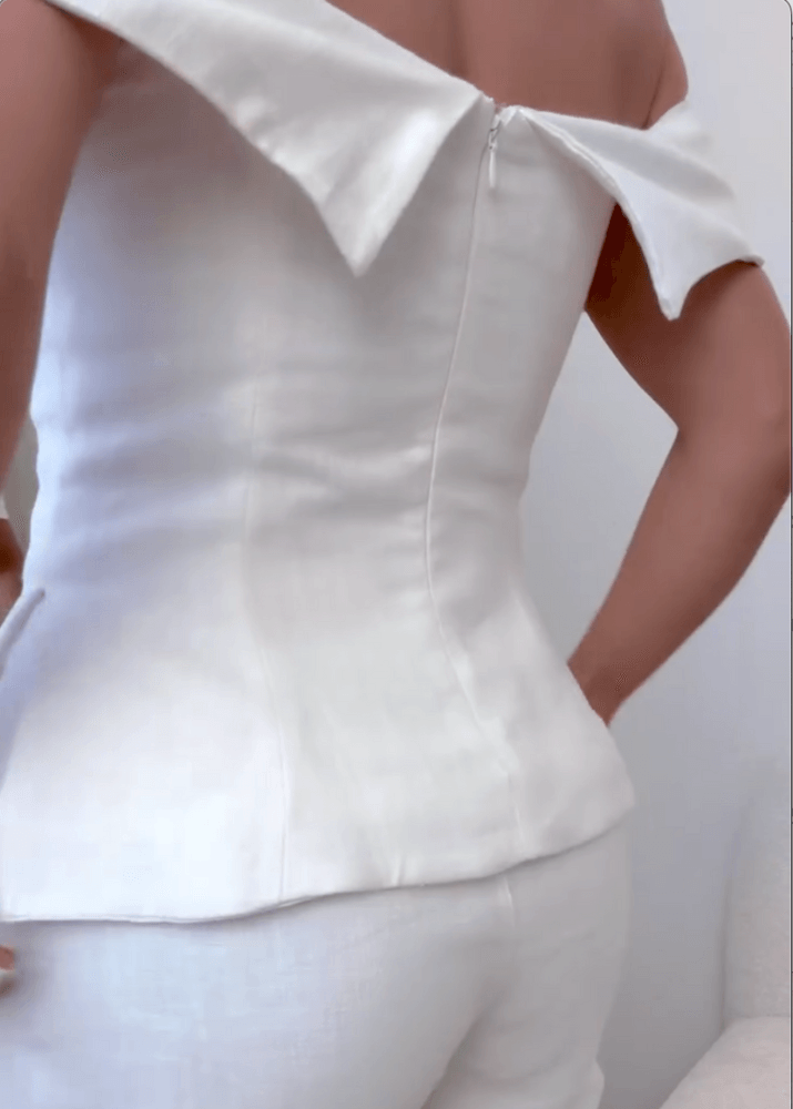 Ysola boho linen set - white side view
