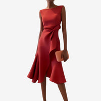 Sirvelle | Midi Dress One-Shoulder Asymmetric Flowing Drape Solid
