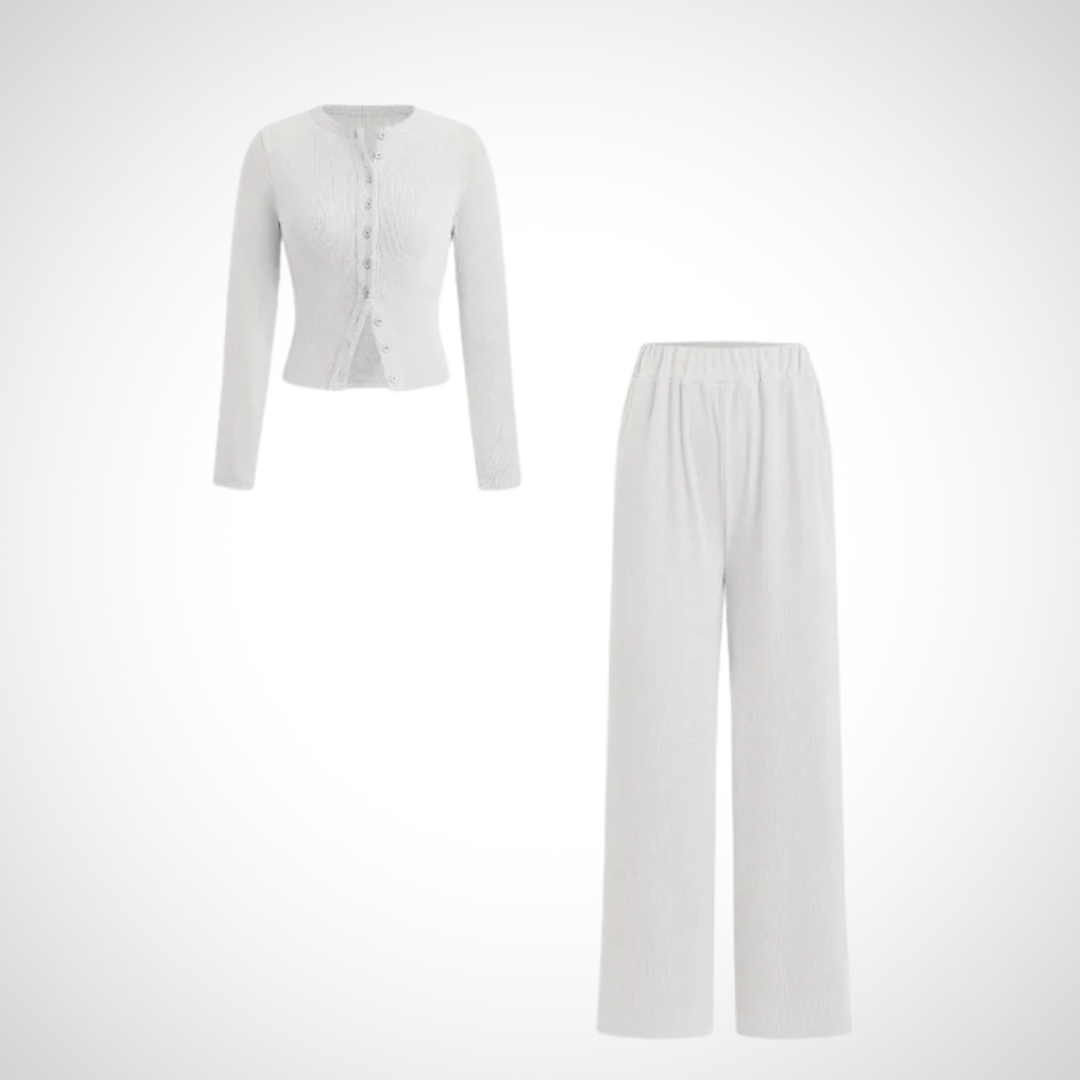 Lazelle | Long-Sleeve Top and Trouser Two-Piece Set — White colourway