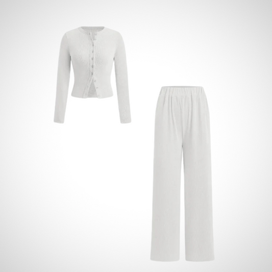 Lazelle | Long-Sleeve Top and Trouser Two-Piece Set — White colourway