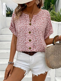 Floressa | Floral Print V-Neck Blouse with Button Detail