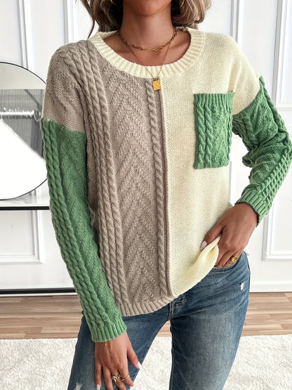 Women's Cable Two-Tone Jumper, Knitted Sweater - view 6