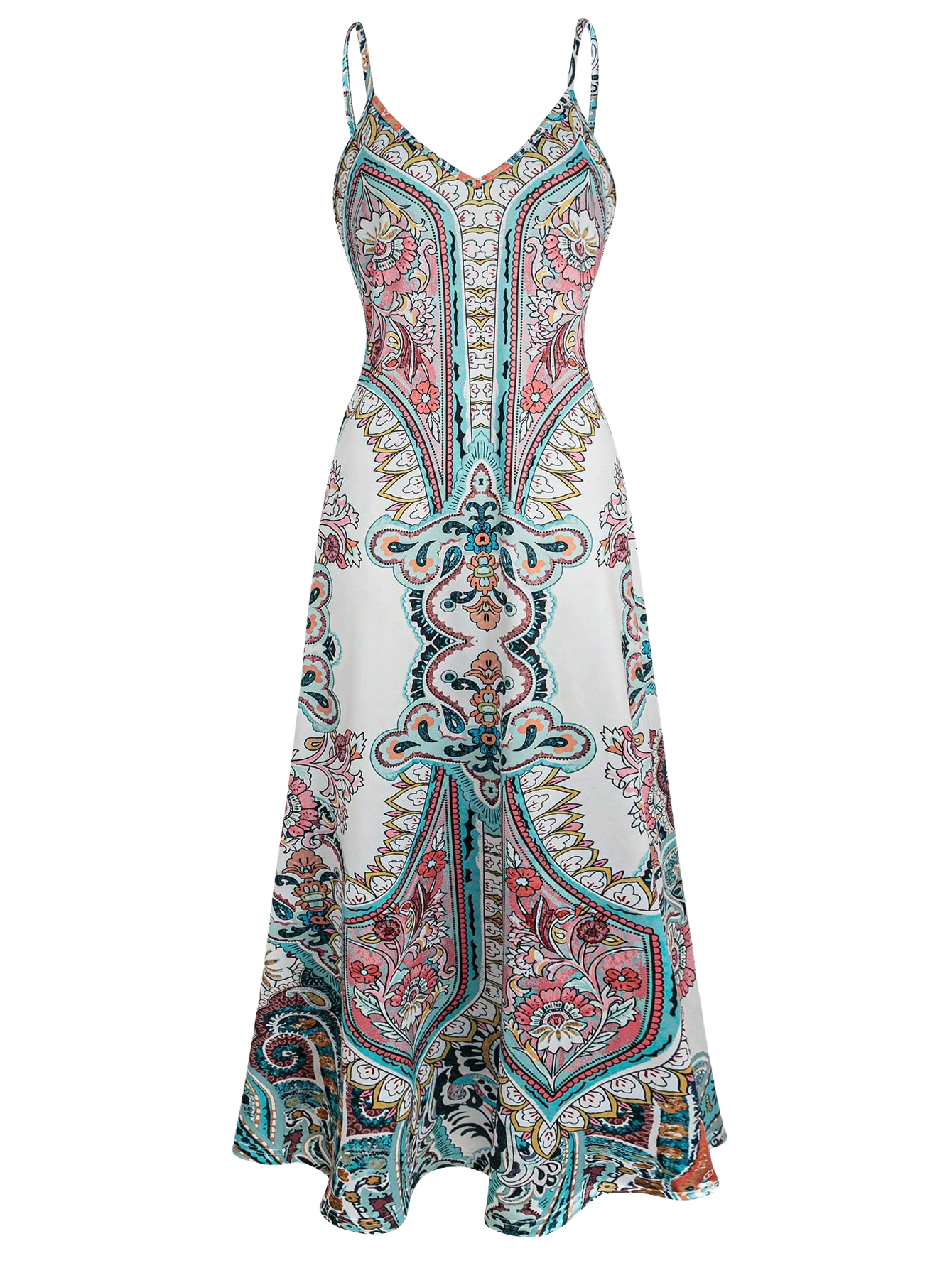 Florenne light green boho floral sleeveless dress - front view