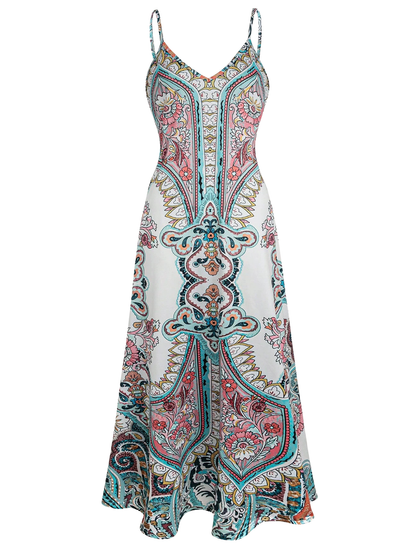 Florenne light green boho floral sleeveless dress - front view