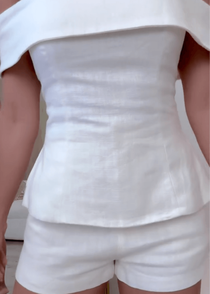 Ysola boho linen set - white front view