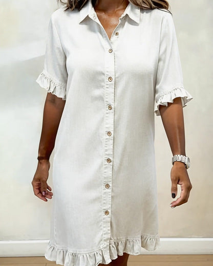 Yvanna denim dress ruffle sleeve detail