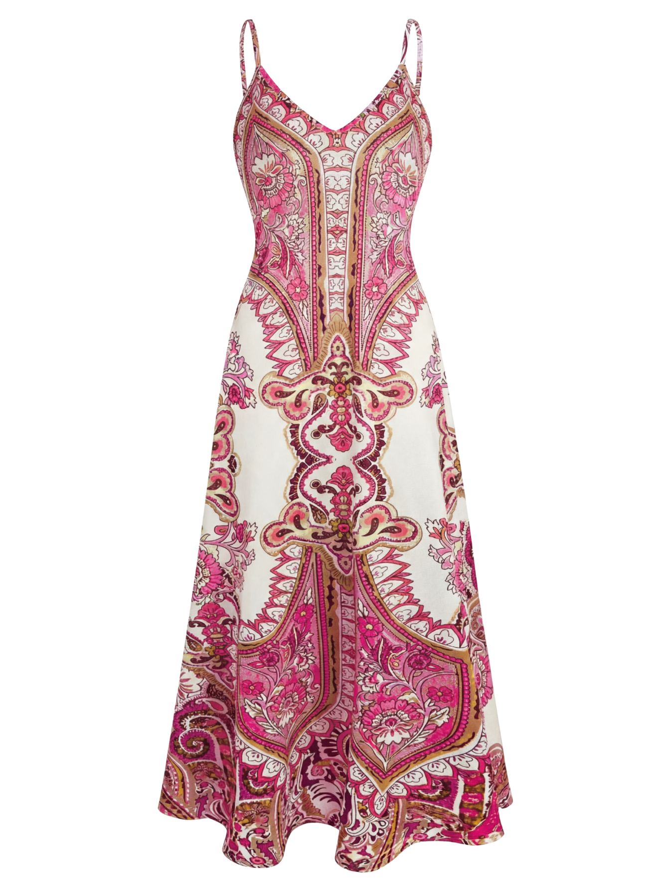 Florenne hot pink boho floral sleeveless dress - front view