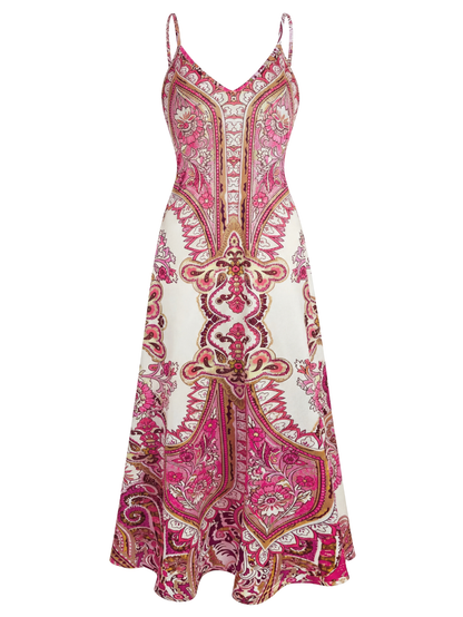 Florenne hot pink boho floral sleeveless dress - front view