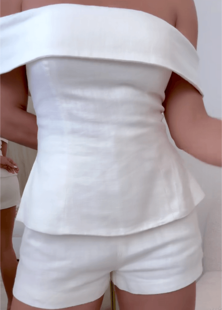 Ysola white boho cotton linen two-piece set