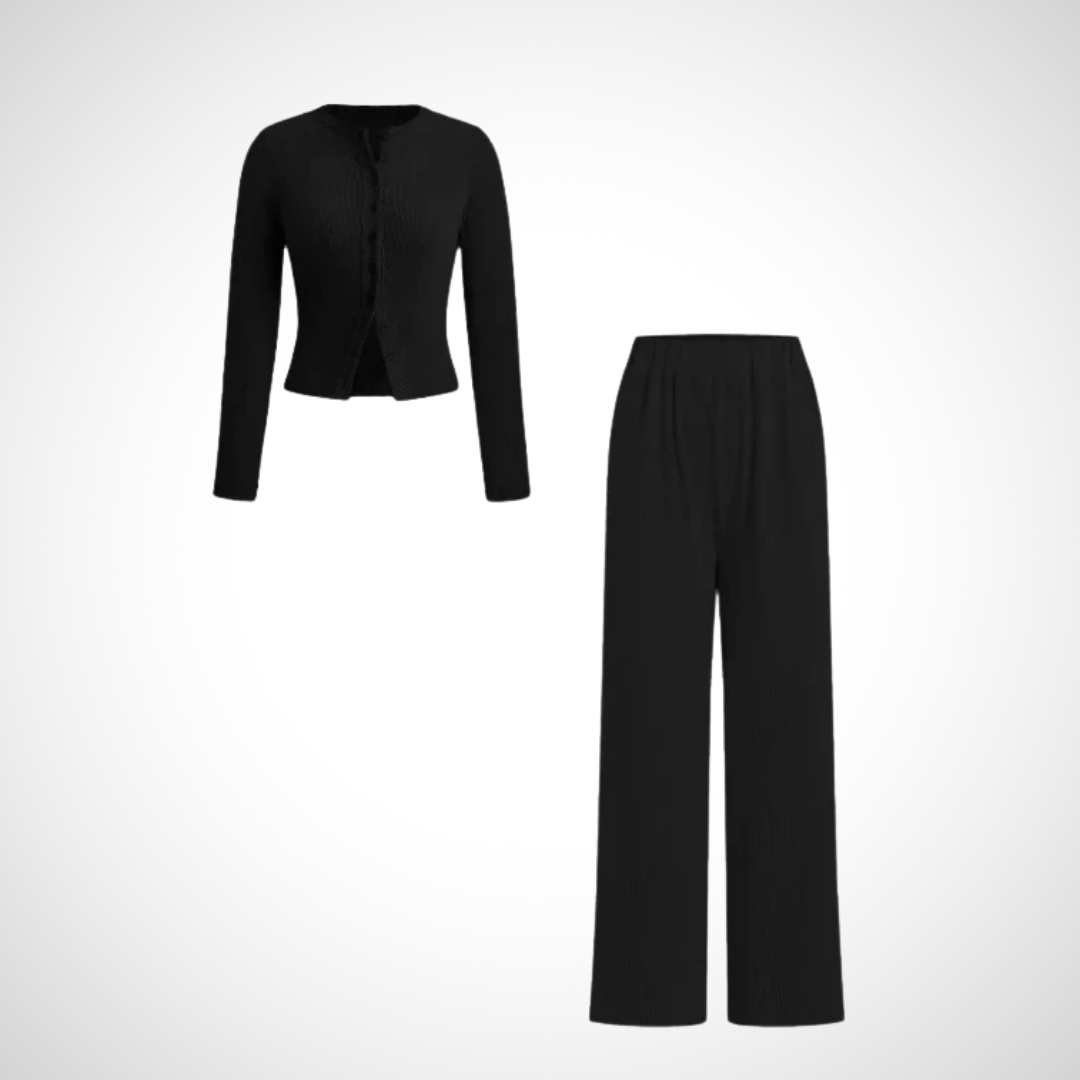 Lazelle | Long-Sleeve Top and Trouser Two-Piece Set — Black colourway