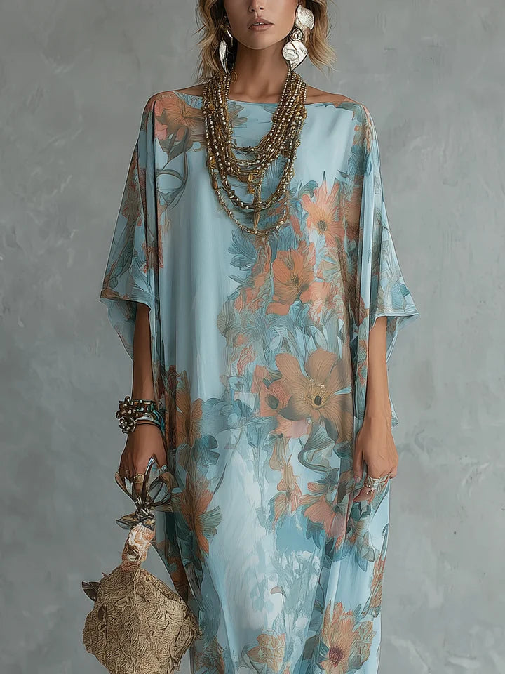 Quilara boho floral chiffon maxi dress - side view