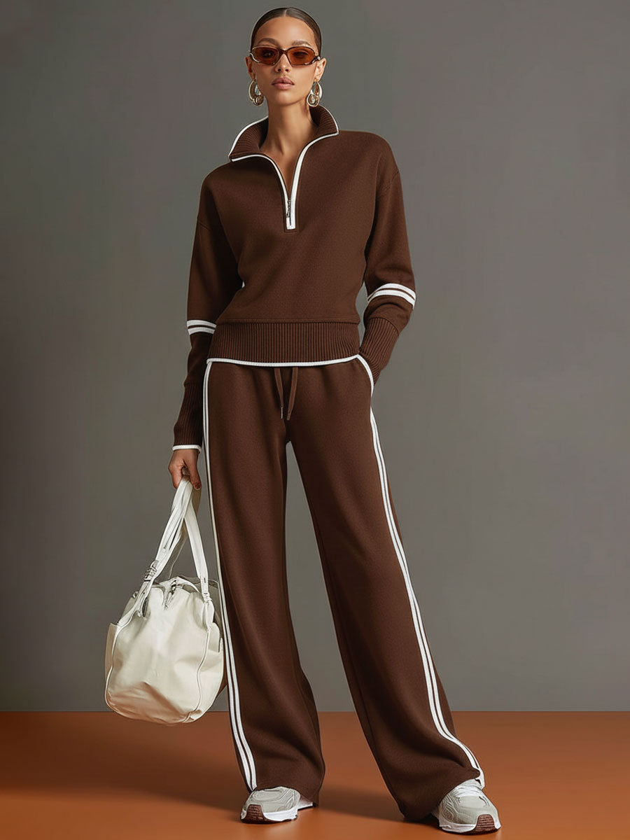 Vera | Wide-leg blouse and trousers co-ord set - Brown