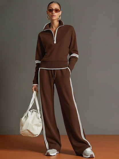 Vera | Wide-leg blouse and trousers co-ord set - Brown
