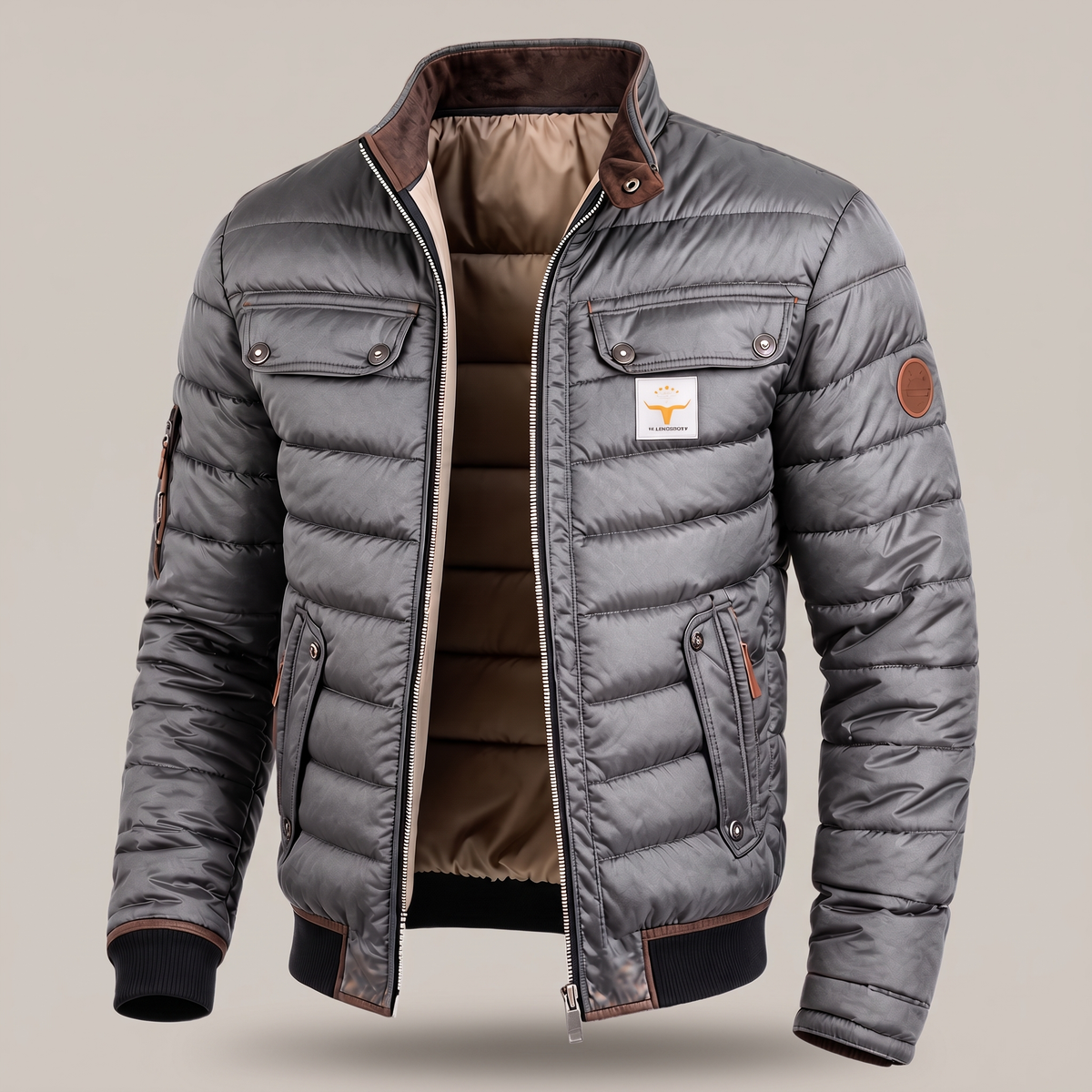 Men's Quilted Puffer Jacket, Padded Coat - view 4