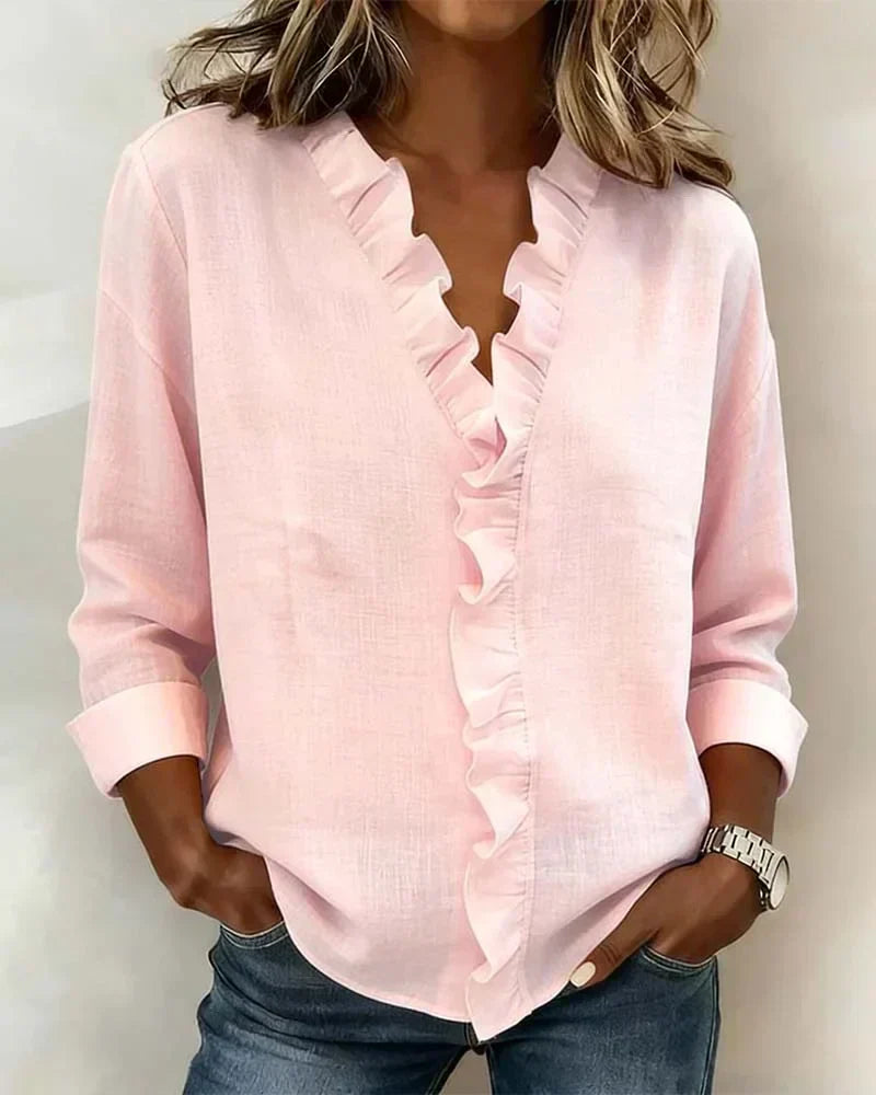 Gioia | V-neck blouse with ruffle detail - Pink