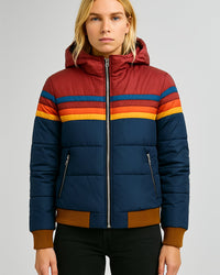 Women's Retro Striped Puffer Jacket with Hood