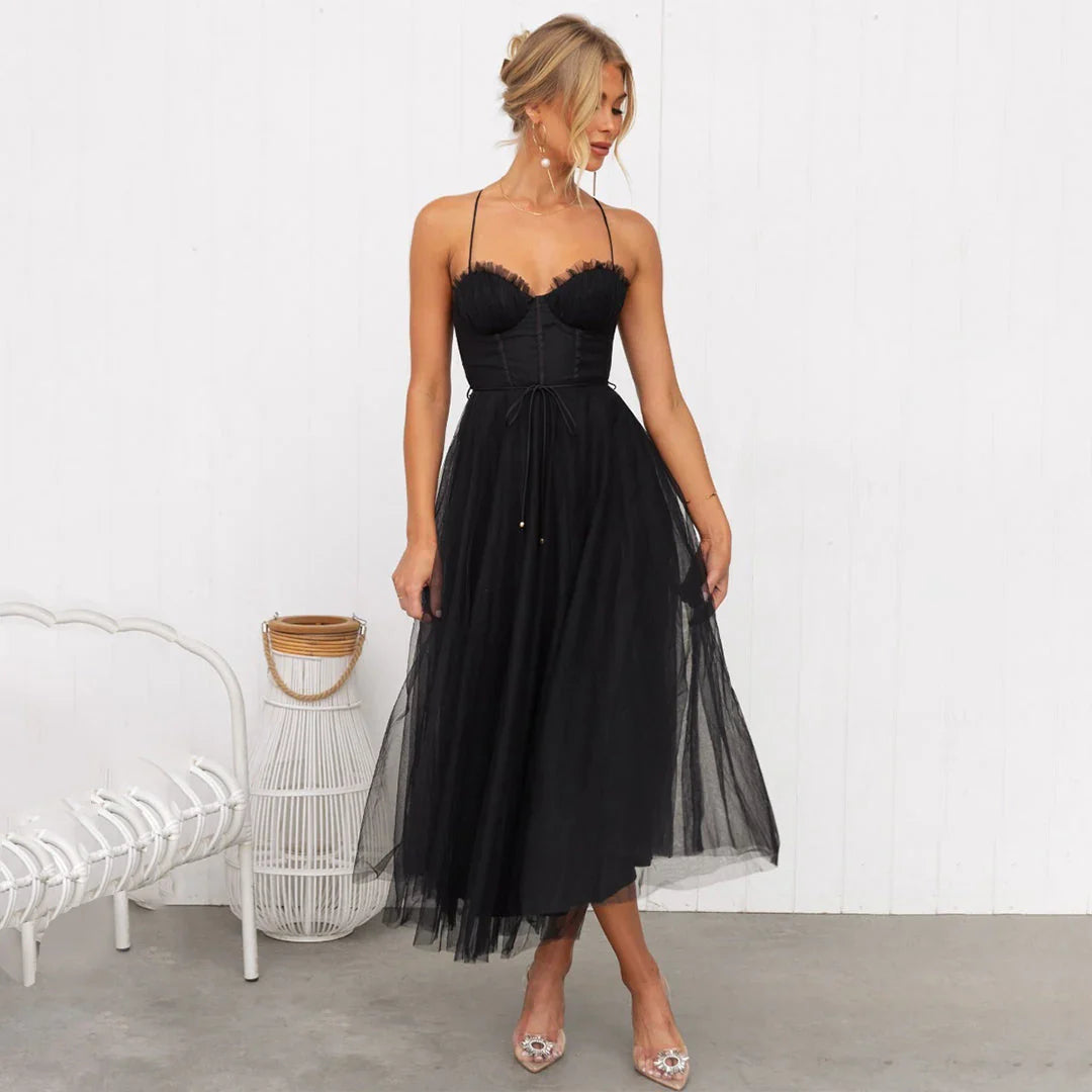 Ornelle | Tulle Corset Midi Dress with Adjustable Straps - Image 4