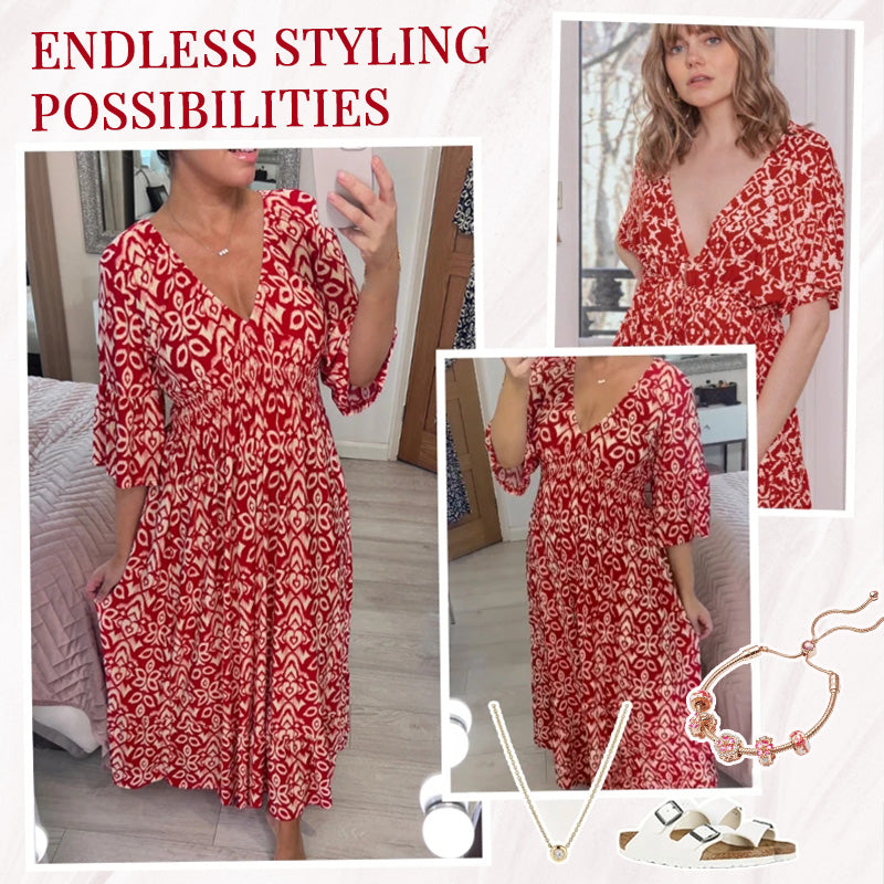 Morvaine | Boho print V-neck wrap maxi dress