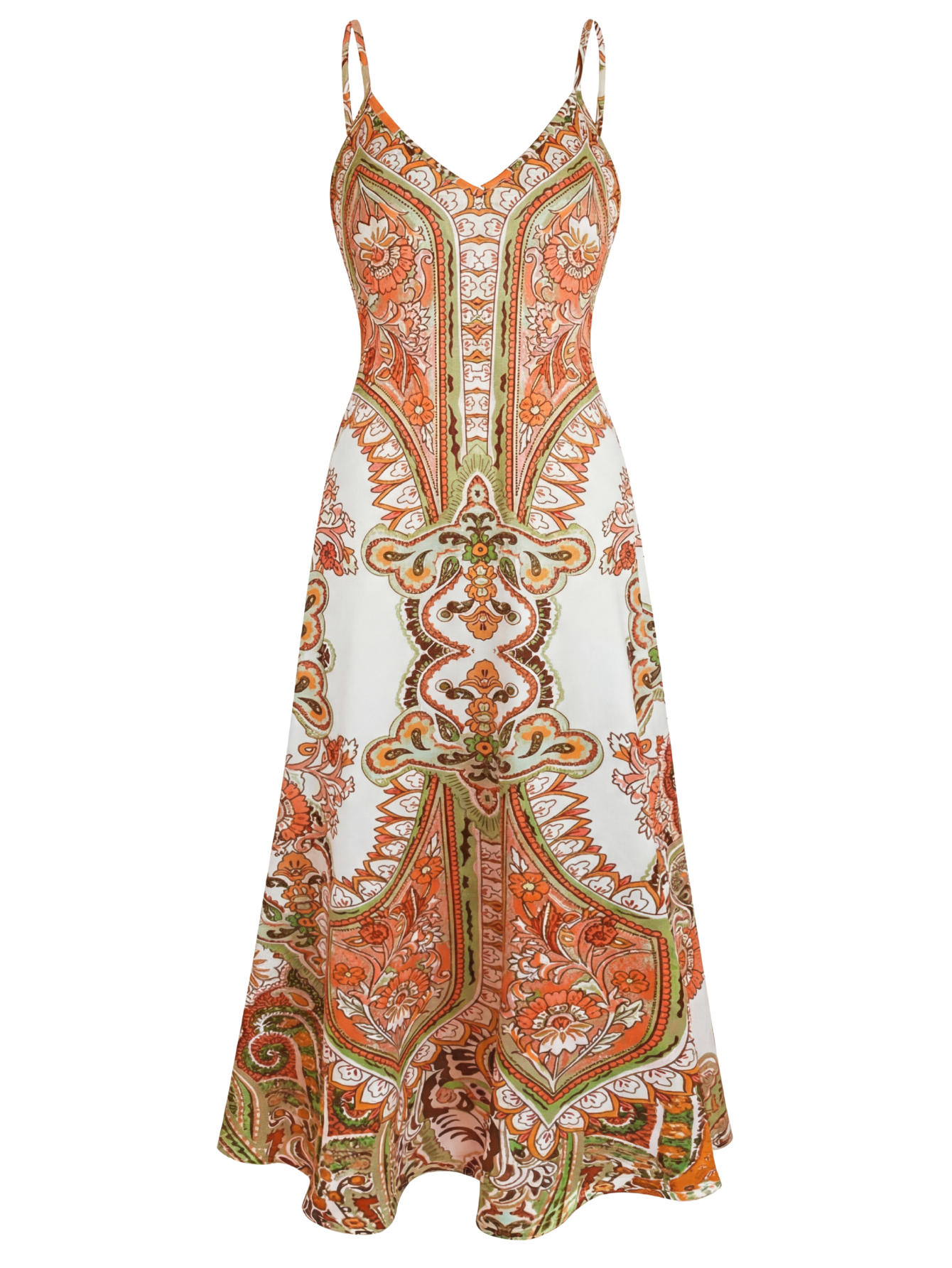 Florenne orange boho floral sleeveless dress - front view