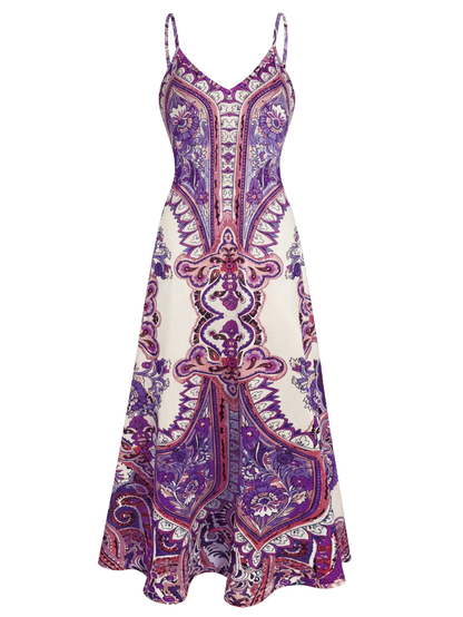 Florenne purple boho floral sleeveless dress - front view