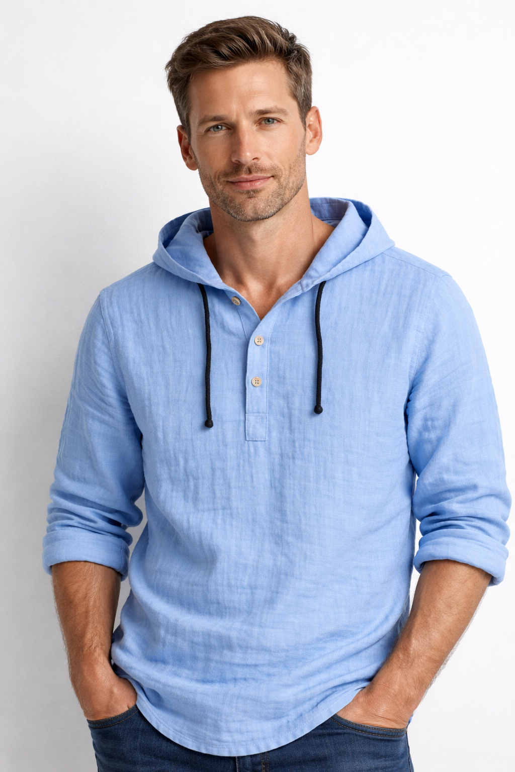 Lorven linen hooded shirt - lifestyle 1