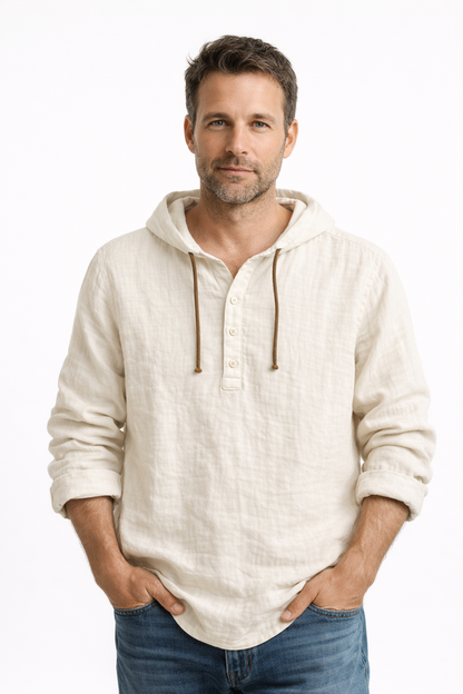 Lorven linen hooded shirt - lifestyle 4