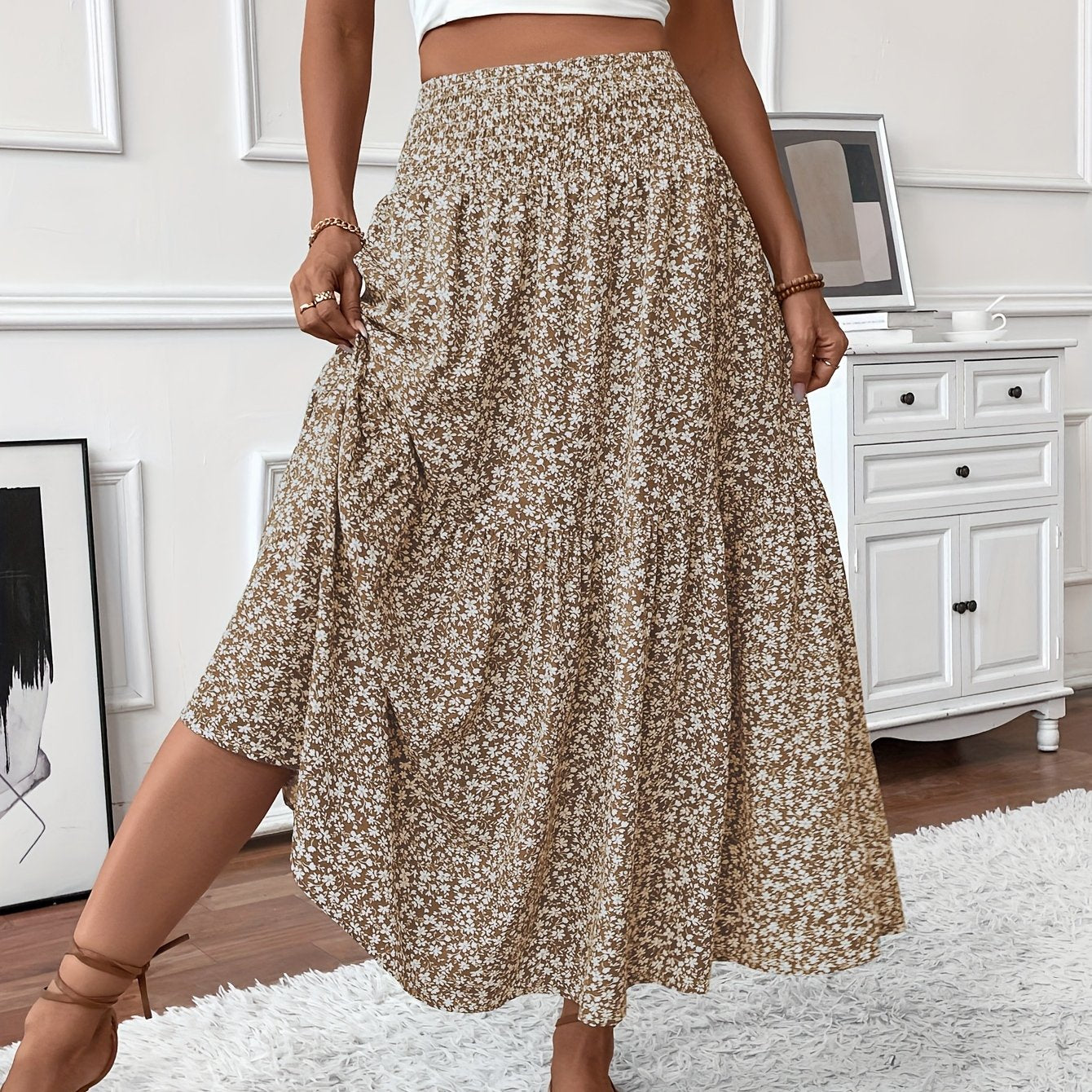 Florimne | Women's Floral Print Midi Skirt